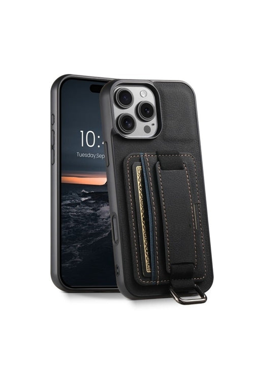 iPhone 16 Pro Case with Card Holder and Hand Stand, PU Leather H13