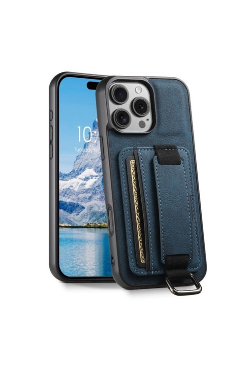 iPhone 16 Pro Case with Card Holder and Hand Stand, PU Leather H13